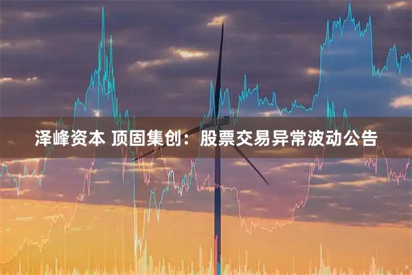 泽峰资本 顶固集创：股票交易异常波动公告